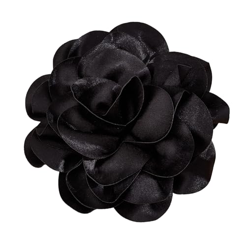 NICENEEDED Extra Große Rosenblütenbroschen Elegante Anstecknadeln Mit Blumenmuster Aus Satinstoff Schwarze Zierliche Kamelienblütenbrosche von NICENEEDED