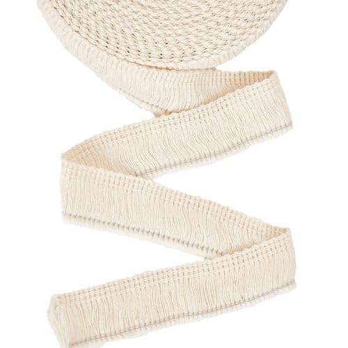 NICENEEDED Fransenbesatz Aus Baumwolle 10 Yard Beige Spitzenfaser Quasten Stickbandbesatz Zum Nähen Besätze Stoff Nähen Handwerk von NICENEEDED