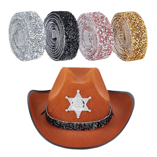 NICENEEDED Hutband Mit Glitzernden Strasssteinen 4 Stück Cowboyhutband Hutgürtel Bling Westernhut Accessoires Austauschbar von NICENEEDED