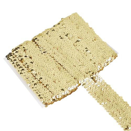 NICENEEDED Paillettenbesatz Zum Nähen 1.88 Zoll Breites Goldenes Elastisches Paillettenband 5 Yards Elastischer Paillettenbandbesatz von NICENEEDED