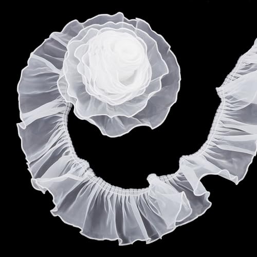 NICENEEDED Plissee-Tüll-Chiffon-Bandbesatz, 10 Yard, Organza, Gerüschter Spitzenkragen, Manschettenbesatz, Spitzenkantenbesatz, Stoffzubehör Für DIY-Handwerk, Nähen, Hochzeitskleid von NICENEEDED