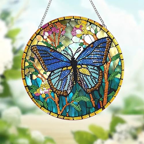 NICENEEDED Schmetterlings-Diamant-Malsets, DIY Diamant-Wandfenster Zum Aufhängen, Kunstschild, Diamant-Kunst-Malerei-Anhänger-Ornament von NICENEEDED