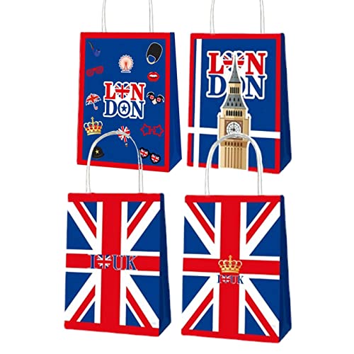 NICERAM Union Jack Papiertüten, 12 Stück King Charles Krönungstüten, tragbarer Lebensmitteleinkaufssack für Kuchen und Brot, Partyartikel von NICERAM