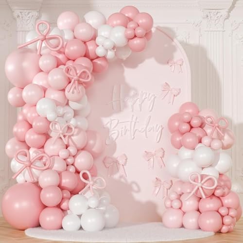 145 Stück Rosa Bogen Ballon Bogen Girlande Kit Pastell Rosa Mädchen Kokette Geburtstag Dekorationen mit Kokette Lange und Weiß Luftballons für Mädchen Geburtstag Baby Brautparty Party Supplies von NICETAO