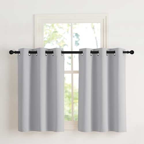 NICETOWN Küchengardinen 2er Set H90 x B107 cm Scheibengardinen Blickdicht Gardinen Kurz Fenster Vorhänge Hellgrau Verdunklungsvorhänge mit Ösen Kurzgardine Modern Thermal Curtains, H90 x B107 cm von NICETOWN