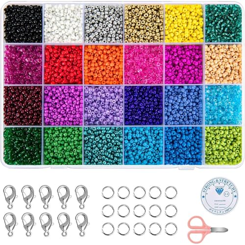 NICEWIN 24000 Pieces 2mm Beads Set for Bracelets, 24 Colours Beads for Threading, Seed Beads DIY Bracelets Jewellery Making Kit von NICEWIN
