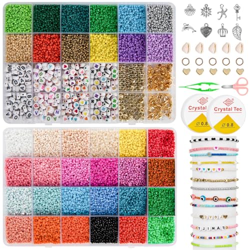 NICEWIN 36 Colours 4 mm Glass Beads for Threading, 18000 Pieces Beads for DIY Bracelet Jewellery Making Kit Necklace von NICEWIN