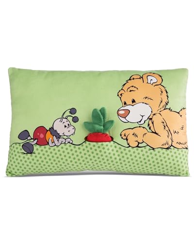 NICI Kuschelkissen Bär Milo mit 2-D Radieschen 43 x 25cm, Weiches Plüsch, Flauschiges Kuscheltierkissen mit Teddybär für Mädchen, Jungen & Babys, Rechteckiges Plüschkissen - 49449 von NICI