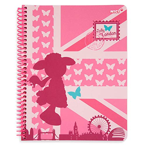 NICI Notizbuch mit Spiralbindung Jolly in London, DIN A5, 80 Seiten, kariert im Display Mäh in London, pink (42825) von NICI