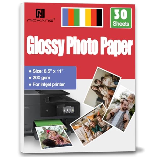 NICKANG Glänzendes Fotopapier, 8,5 x 11, 200 g/m², 30 Blatt, Briefgröße, dickes Bilderpapier für Drucker, Tintenstrahl-Fotodrucker-Papier von NICKANG