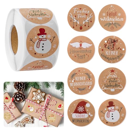 NICKLIN Aufkleber Weihnachten,1000 Stück Sticker Weihnachten,Weihnachtsaufkleber 3.8cm Rund Selbstklebend,Runde Aufkleber Frohe Weihnachten für Geschenkverpackungen,Umschlag Grußkarten Geschenktüten von NICKLIN