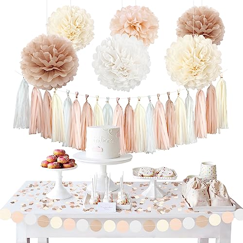 NICROHOME 12PC Seidenpapier Pompoms Dekoration, Vintage Hochzeitsdeko, Beige Deko Polterabend, Papier Pompons Papierblumen Quaste für Gartenparty Geburtstagsdeko Wedding Tischdeko Decoration Tissue von NICROHOME EUR