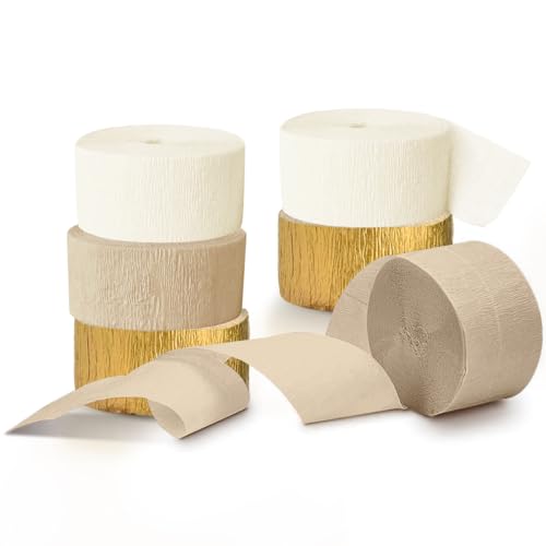 NICROHOME 6 Rollen Weißes Gold Party Deko, Krepppapier Luftschlangen für Goldene Hochzeit Deko, Geburtstag, Babyparty, Silvester Happy New Year Deko von NICROHOME EUR