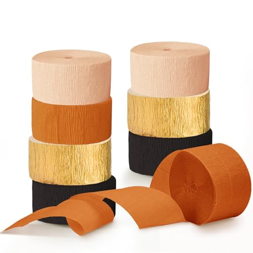 NICROHOME 8 Rollen Gold Orange Party Deko, Schwarz Krepppapier Bunt Luftschlangen für Halloween, Erntedankfest, Hochzeit Verlobung Geburtstag Brautdusche Babyparty von NICROHOME EUR