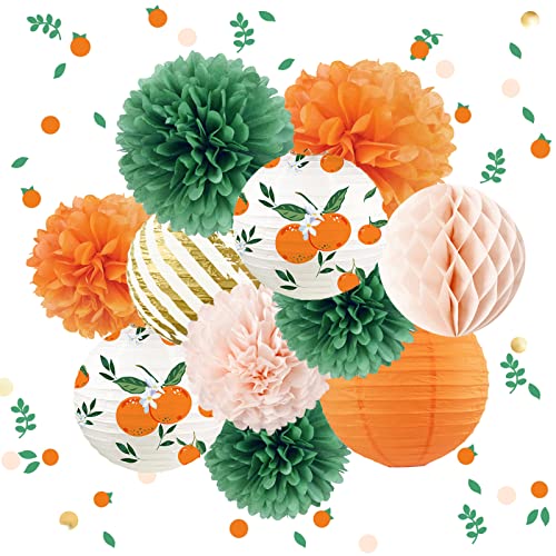 NICROHOME Babyparty-Dekorationen, 12 Stück, orange, kleine niedliche Papierlaternen, Seidenpapier-Pompons, Goldfolien-Punkte, Konfetti für Geburtstag, Babyparty, Frühlingsfeier von NICROHOME EUR