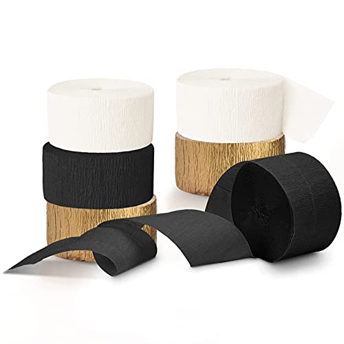 NICROHOME 6 Rollen Schwarz Gold Party Deko, Weißes Krepppapier Luftschlangen für 2025 Silvester Deko Hochzeit Verlobung Geburtstag Brautdusche Babyparty von NICROHOME EUR