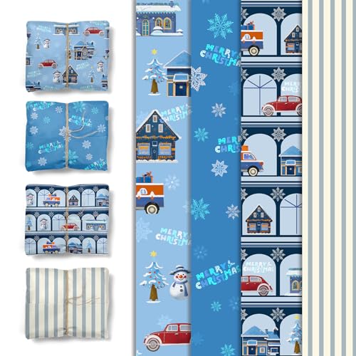 NICROLANDEE 24 Blatt Weihnachts Geschenkpapier, 50 x 38 CM Blau Weiß Schneeflocken Seidenpapier Geschenkpapier für Weihnachten Neujahr Silvesterdeko Winter Geburtstag Hochzeit Geschenke Dekorationen von NICROLANDEE