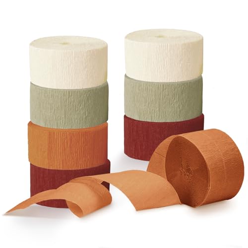 NICROLANDEE 8 Rollen Orange Burgund Grün Krepppapier Luftschlangen Herbst Dekoration für Thanksgiving Deko Herbst Hochzeit Geburtstag Verlobung Babyparty Festival Party Dekorationen von NICROLANDEE