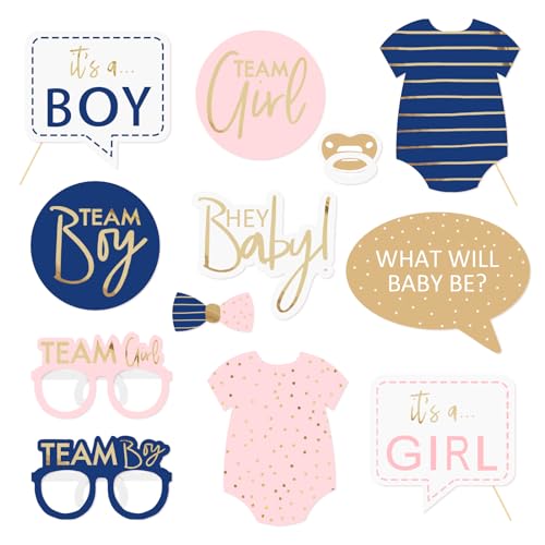 NICROLANDEE Gender Reveal Dekorationen, 12 Stück Marineblau und Blush Boy oder Girl What Will Baby Be Papier Photo Booth Requisiten für Geburtstag, Baby Shower Party Supplies von NICROLANDEE