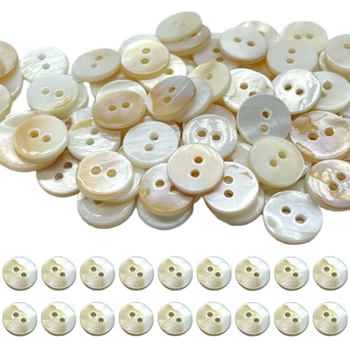 100pcs Perlenknöpfe für Kleidung natürliche Perleknöpfe mit 2 Löchern elegante Mutter von Perlenknöpfen mit Glanz für Hemden, Pullover, Anzüge, Arbeitskleidung und Handwerk, Perlenknöpfe von NIDONE