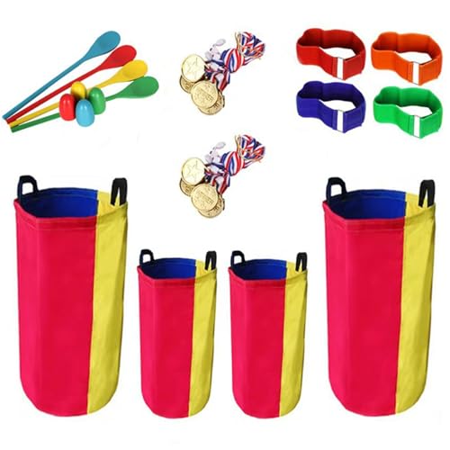 4pcs Sack Race Bag mit 4pcs Egg Spoons & Legged Race Bands Sports Day Kit Outdoor Family Interactive Eltern-Kind-Bonding-Rasenparty-Karnevalsspiele für Erwachsene Geschenk Familie, Hot Potato Game fü von NIDONE