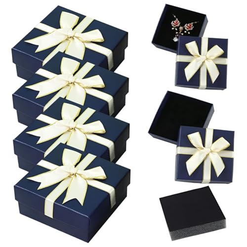 4pcs Schmuck Geschenkboxen, 3x3x1.4 kleine Geschenkboxen Papierschachtel Schmuckschachtel mit Deckel und weißer Bogenknoten Metallic Display Boxes für Anhänger Schmuck Halskette Armband Ohrring Packu von NIDONE