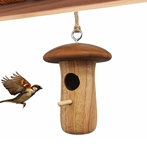 Hummingbird Häuser außerhalb von Hängenden Vogelhäuser Pilz Holz Hummingbird Nest für Gartenfenster im Freien zu Hause für Vogelliebhaber 1pc von NIDONE