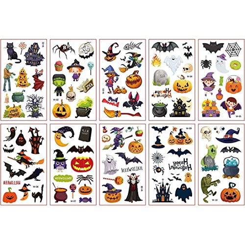 Kinder Tattoos 10 Blätter Halloween Temporäre Tattoos für Kindertattoos, Mädchen, Kinder Tattoos, Halloween -Make -up -Aufkleber für Kinder Party gefälschte 3D -Tattoos Pass an der Partytasche des Pa von NIDONE