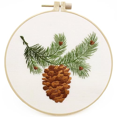 NIDONE 1 Set Stickkit, DIY Pine Cone Cross Stitch Craft Kit mit gestempelten Musterfadennadeln Verstellbare Stickereien Sticksticke für Anfänger Erwachsene, Cross Stitch Kits von NIDONE