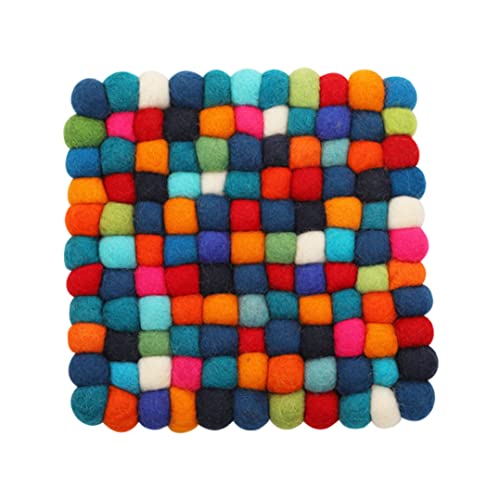 NIDONE Filzkugel Untersetzer Quadratisch Pom Pom Untersetzer Hitzebeständig Wolle Filzmatte Bunt 20cm Kissen Filzkugel Untersetzer von NIDONE