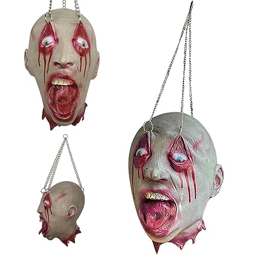 NIDONE Gruseliger Puppenkopf Halloween Zombie Kopf hängen realistische gruselige Kopf -Requisiten Anhänger blutige Leiche Teile Dekor für Halloween -Party Spukhaus Haunted House von NIDONE