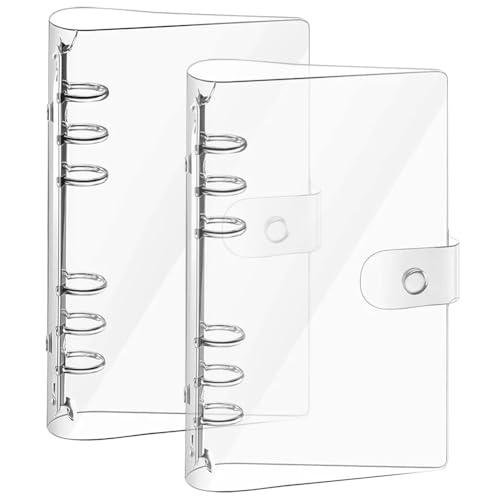 2 Stück Ringbuch A6 Ring Binder, 19.5x12.5 cm Transparent PVC Binder A6 Binder, Nachfüllbares Ringordner mit Druckknopf Notebook Schutz Transparente Loose Binder für Büro Schule Journal Buch von NIEEKRUN