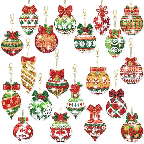 20 Stück Diamond Painting Weihnachten Anhänger, 5D Diamant Painting Weihnachten Schlüsselanhänger, Weihnachten Diamond Painting Kinder kit DIY Basteln Weihnachten Diamond Painting Schlüsselanhänger von NIEEKRUN