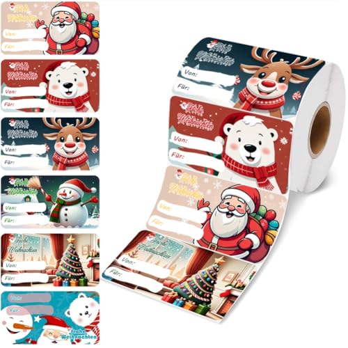 500 Stück/Rolle Selbstklebende Weihnachtsgeschenkanhänger Aufkleber, 6 Muster, Weihnachts Etiketten Namensschild, Dekorative Sticker für Geschenke von NIEEKRUN