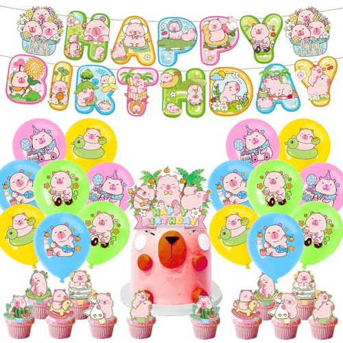 Capybara Partyzubehör, 30 Stück, Tiermotiv-Dekoration mit Happy Birthday-Banner, Luftballons, Kuchendekoration, Geburtstagsparty-Dekoration für Kinder, Jungen und Mädchen Capybara Partyzubehör, 30 Stück, Tiermotiv-Dekoration mit Happy Birthday-Banner, Luftballons, Kuchendekoration, Geburtstagsparty-Dekoration für Kinder, Jungen und Mädchen von NIEEKRUN