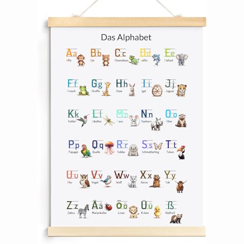 NIEEKRUN ABC Poster für Kinder 40x60 cm – Lernposter Buchstaben Alphabet Poster, Grundschrift Lernhilfe zur Wanddeko im Kinderzimmer, Geschenk für Vorschule, Kindergarten und Einschulung von NIEEKRUN