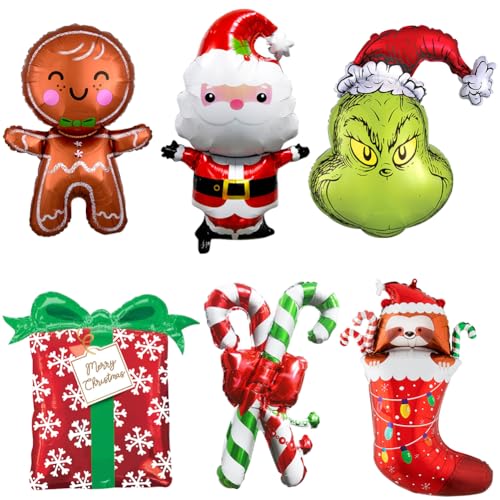 Weihnachtsballons aus Aluminiumfolie, 6 Stück, Weihnachtsballons für Kinder, Weihnachtsdekoration, Weihnachtsgeschenke für Kinder, Weihnachtsdekoration, Weihnachtsdekoration, Neujahrsdekoration von NIEEKRUN