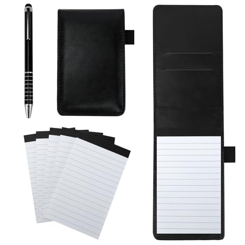 NIEITRK Mini Notizblock Notizbuch Klein A7 5 Stücke,Notizblöcke Set Notizblock-Halter Mit Stift Liniert Aus Pu-Leder Schwarz,Pocket Notebook Leather Replacement Notepad für Field Notes Kellnerblöcke von NIEITRK