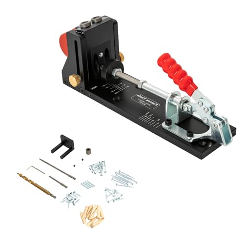 Pocket Hole Jig Kit, 6061 Aluminium-Legierung Taschenloch Bohrschablone 9.5mm Lochgröße Schrägloch Bohrhilfe 3.5cm Vakuum-Schnittstelle Bohrschablone Schrägloch Anwendbare Plattendicke 13-38mm von NIGORIY