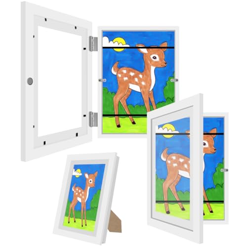 2 Stück Bilderrahmen Kinderzeichnungen A4 mit Verstellbarer Halterung,Bilderrahmen zum Befüllen für 150 A4 Papier,Photo Storage Box für Kunstzeichnungen für Kinder, Art Frame Frontöffnung (Weiß) von NIHESIM