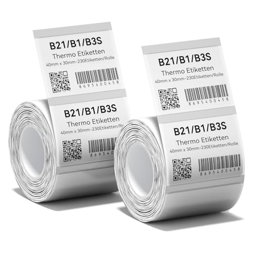 2 x Etiketten Kompatibel mit NIIMBOT B1 B21 B3S Etikettendrucker, 40 x 30mm Etikettierpapier, Schwarzer Druck auf Weißem Etikettierpapier, 230 Etiketten/Pro Rolle (Transparent) von NIIMBOT