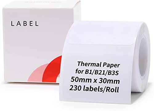 Etikettenmacher-Klebeband, 50 x 30 mm, wasserdicht, Aufkleber, Papier, Versandadresse, Beschriftung, Ersatz mit Selbstklebend für NIIMBOT B1/B21/B3S Etikettendrucker – 1 Rolle mit 230 Stück (weiß) von NIIMBOT