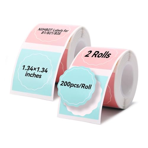 NIIMBOT 2 Rollen Etiketten für B1 B21 B3S, Thermodrucker-Etiketten, 34 x 34 mm, runde Etiketten für DIY-Logo-Design, Glasetikett, Namensschild NIIMBOT LABELS von NIIMBOT