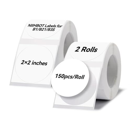 NIIMBOT 2 Rollen Etiketten für B1 B21 B3S, Thermodrucker-Etiketten, 50 x 50 mm, runde Etiketten für DIY-Logo-Design, Glasetikett, Namensschild, Klein, T50*50-150Round von NIIMBOT
