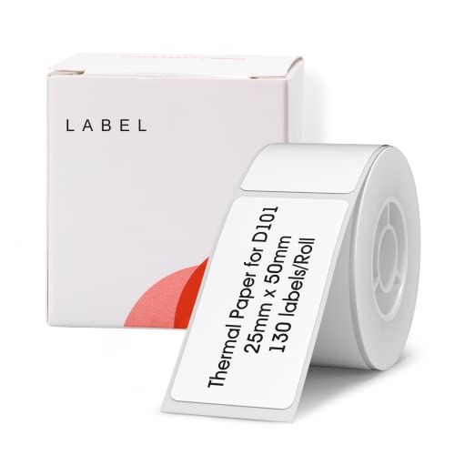 NIIMBOT D101 Etiketten, 25 x 50 mm, Thermo-Aufkleber-Etikett, wasserdicht, öl- und reißfest, Thermo-Etikettenpapier für NIIMBOT D101 Etikettendrucker, 1 Rolle mit 130 Papieren, Weiß von NIIMBOT