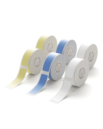 NIIMBOT D11 Etikettenband, 6 Rollen, weißes Etikettenpapier, 12 x 40 mm, 160 Etiketten/Rolle, kompatibel mit NIIMBOT D11 D110 Etikettendrucker, Weiß, Blau, Gelb, 6 Rollen von NIIMBOT