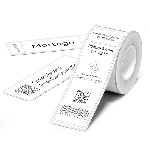 NIIMBOT Etiketten Selbstklebend, 28 x 89mm Etikettierpapier Kompatibel mit B1 B21 B3S Etikettendrucker, Schwarzer Druck auf Weißem Etikettierpapier, 85 Etiketten/Pro Rolle (Weiß) von NIIMBOT