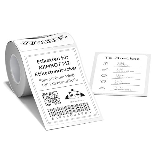 NIIMBOT M2 Thermotransfer-Etiketten 50x70 mm, Selbstklebendes Etikettenband nur für M2 Etikettendrucker, PET Material, wasserdicht und hochtemperaturbeständig, 100 Etiketten/Rolle, Weiß von NIIMBOT