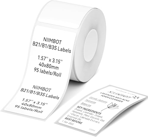 NIIMBOT Thermo Etiketten Selbstklebend, B1/B21/B3S Etikettenband Papier für Schule, Zuhause, Büro, Kleine Unternehmen (Weiß-Rechteck-40 x 80mm) von NIIMBOT