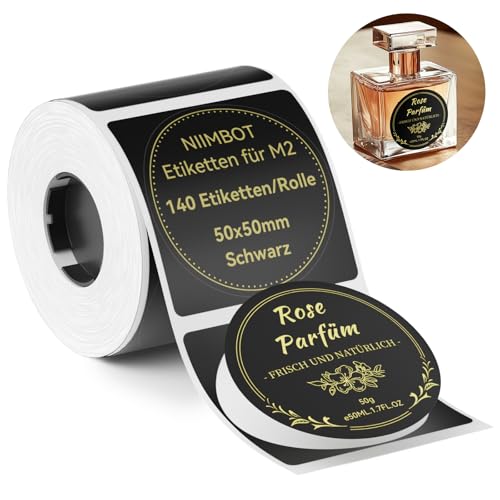 NIIMBOT Thermotransfer-Etiketten, 50x50mm Selbstklebendes Etikettenband für M2 Etikettendrucker, Wasserdicht Hohe und niedrige Temperaturbeständigkeit Etiketten für Büros, Außenanlagen, Rund, Schwarz NIIMBOT Thermotransfer-Etiketten, 50x50mm Selbstklebendes Etikettenband für M2 Etikettendrucker, Wasserdicht Hohe und niedrige Temperaturbeständigkeit Etiketten für Büros, Außenanlagen, Rund, Schwarz von NIIMBOT